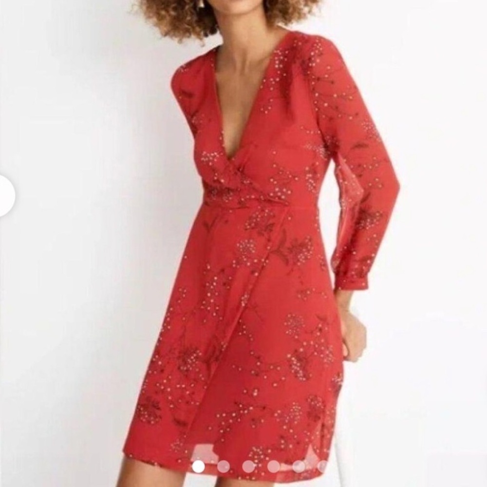 Madewell Red Longsleeve Floral Pattern Mini Dress